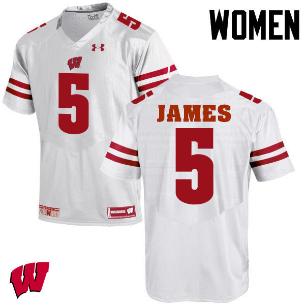 Wisconsin Badgers Women's #5 Chris James NCAA Under Armour Authentic White College Stitched Football Jersey UV40C47IO